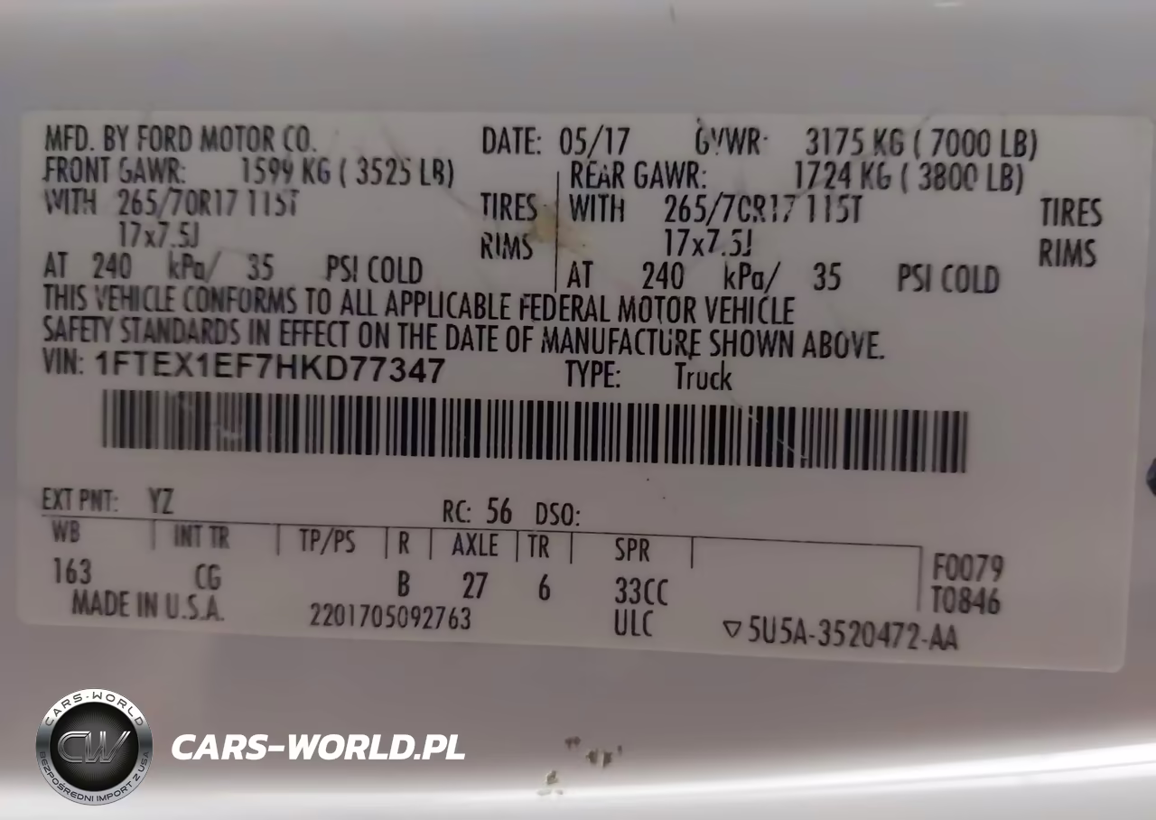 2017 Ford F-150 Xl VIN:1FTEX1EF7HKD77347 - 9