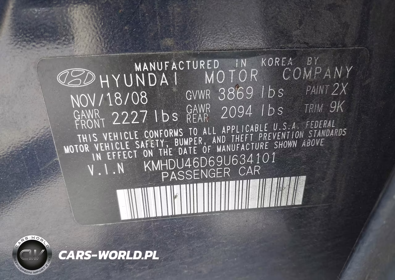 2009 Hyundai Elantra Gls VIN:KMHDU46D69U634101 - 9