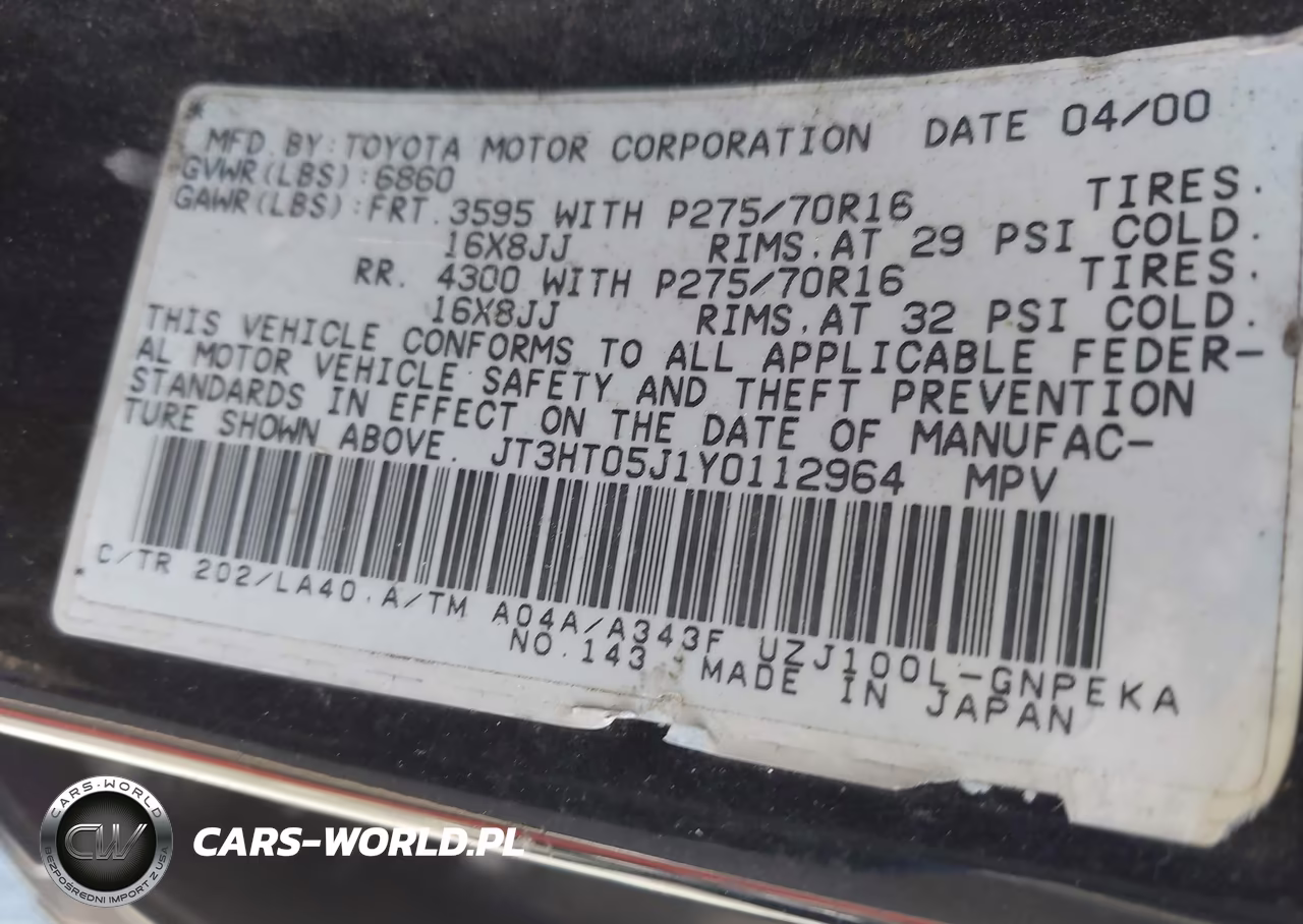2000 Toyota Land Cruiser VIN:JT3HT05J1Y0112964 - 9