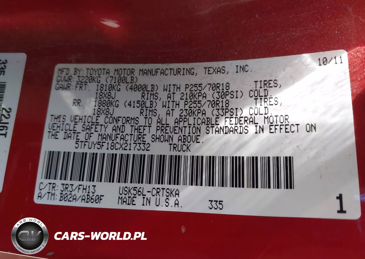2012 Toyota Tundra Grade 5.7L V8 VIN:5TFUY5F18CX217332 - 9