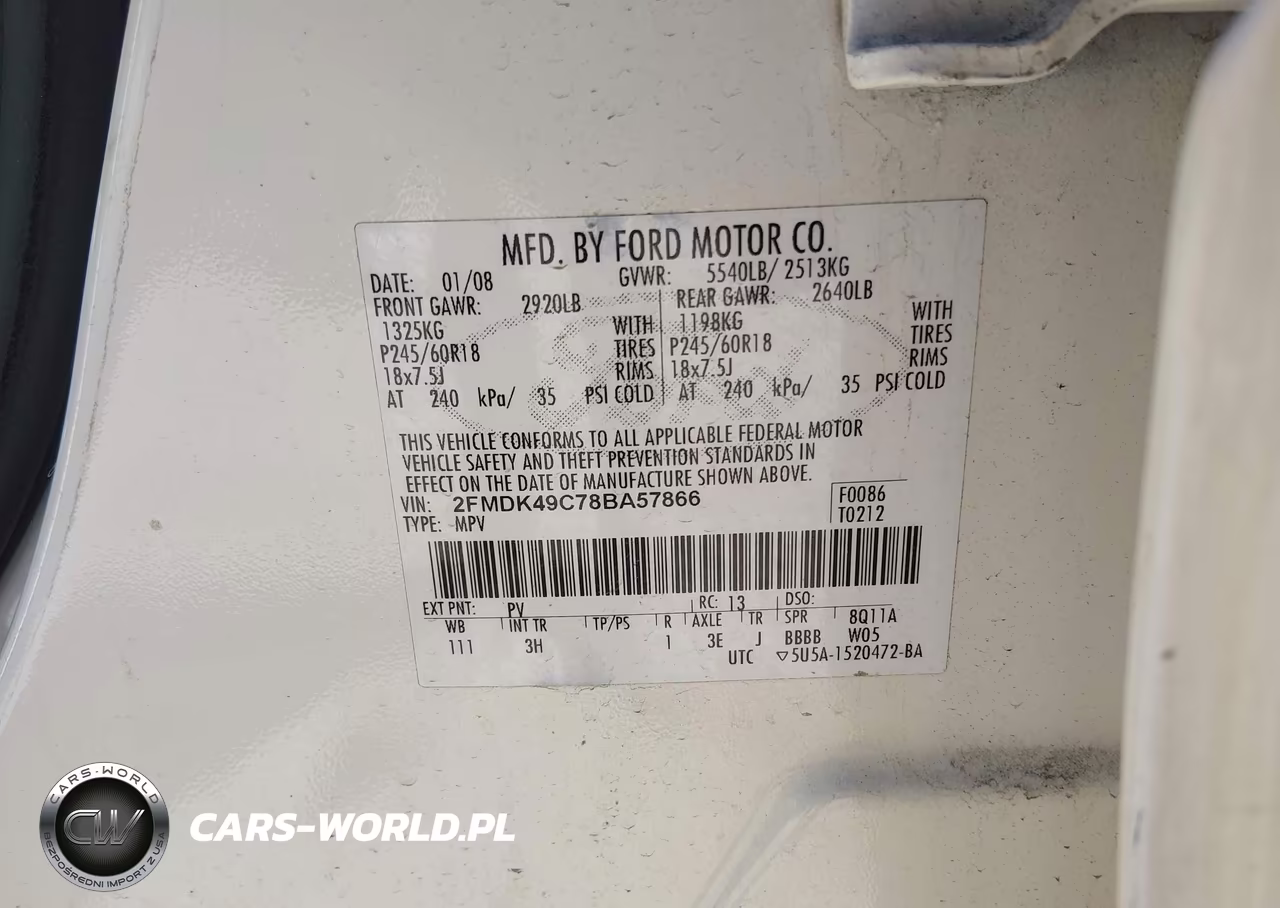2008 Ford Edge Limited VIN:2FMDK49C78BA57866 - 9