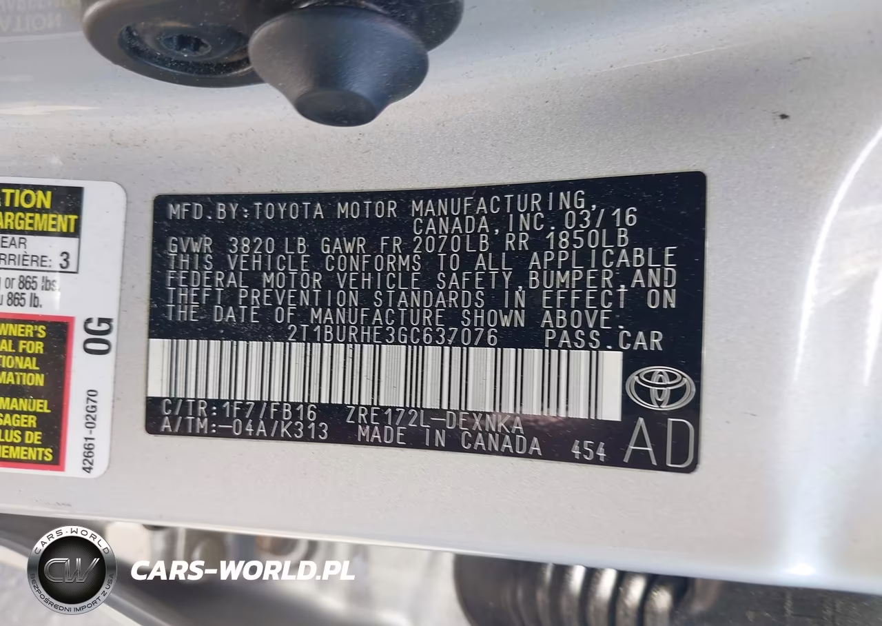 2016 Toyota Corolla Le VIN:2T1BURHE3GC637076 - 9