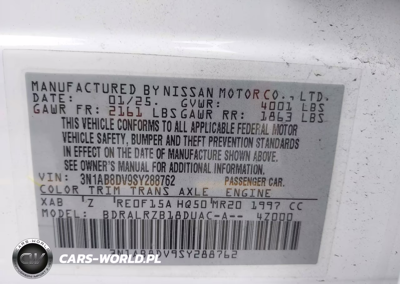 2025 Nissan Sentra Sr VIN:3N1AB8DV9SY288762 - 9