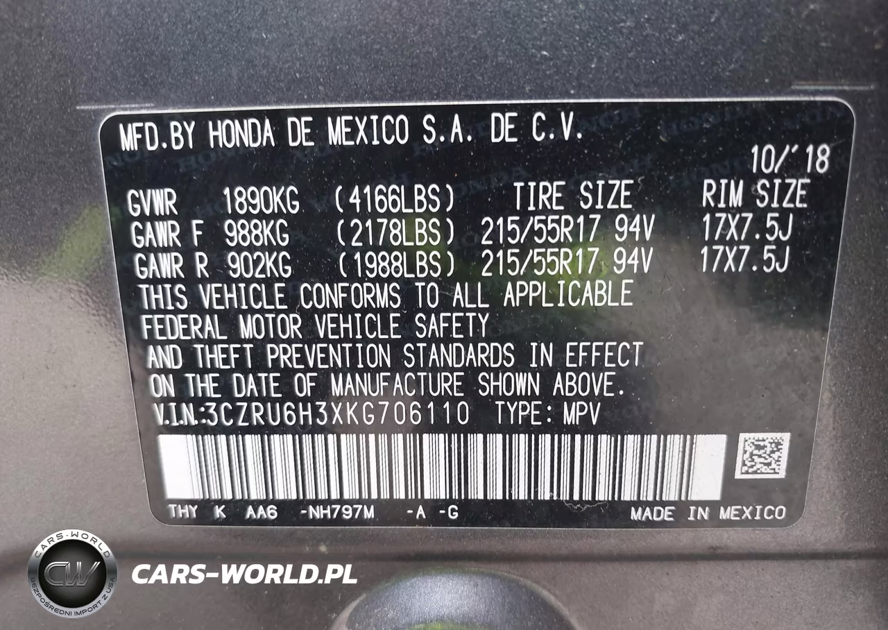 2019 Honda Hr-V Lx VIN:3CZRU6H3XKG706110 - 9