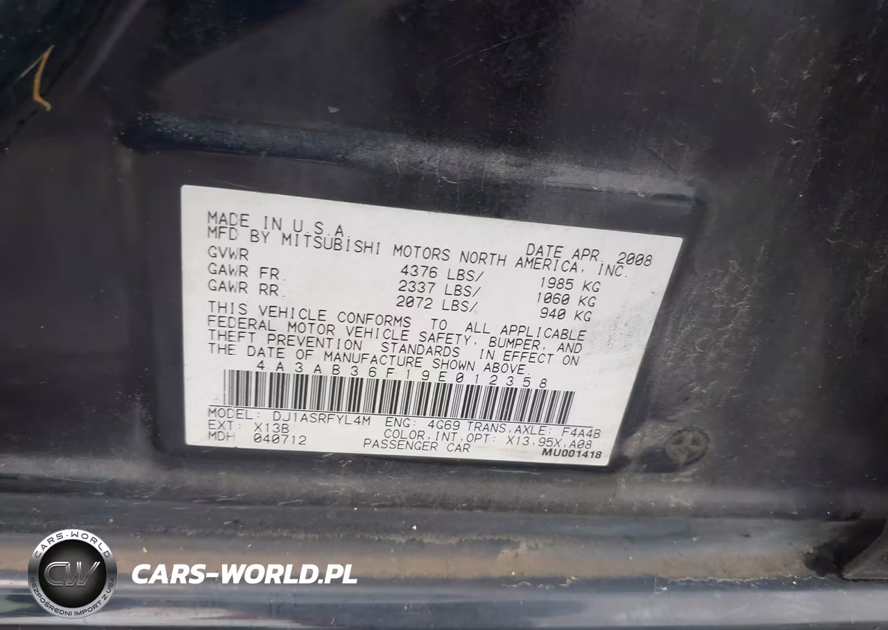 2009 Mitsubishi Galant Es-Sport Edition VIN:4A3AB36F19E012358 - 9
