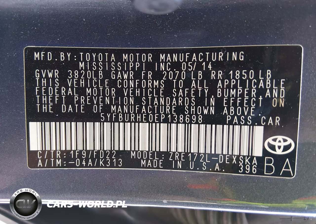 2014 Toyota Corolla S VIN:5YFBURHE0EP138698 - 9