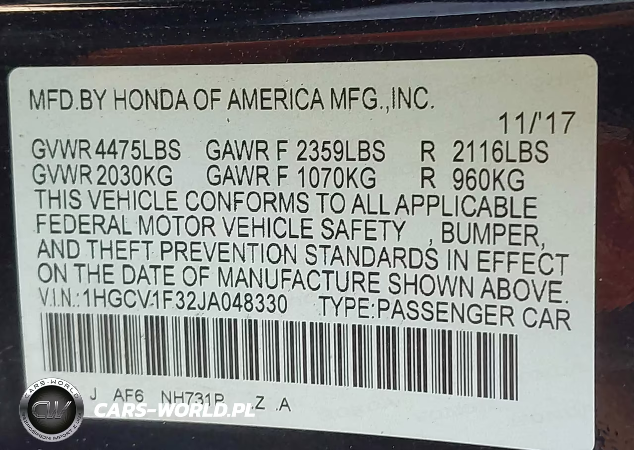 2018 Honda Accord Sport VIN:1HGCV1F32JA048330 - 9