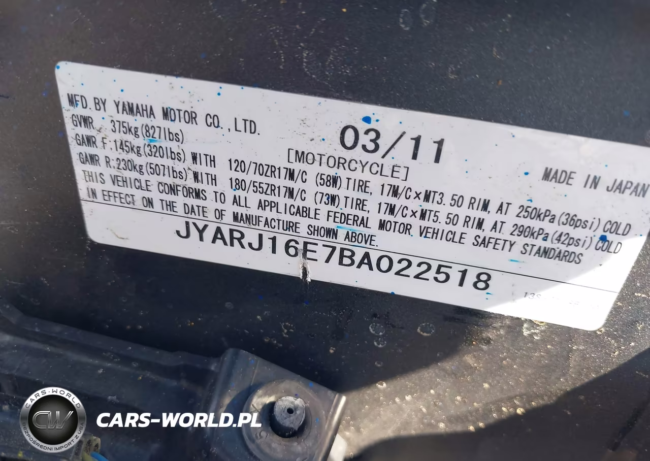 2011 Yamaha Yzfr6 VIN:JYARJ16E7BA022518 - 10
