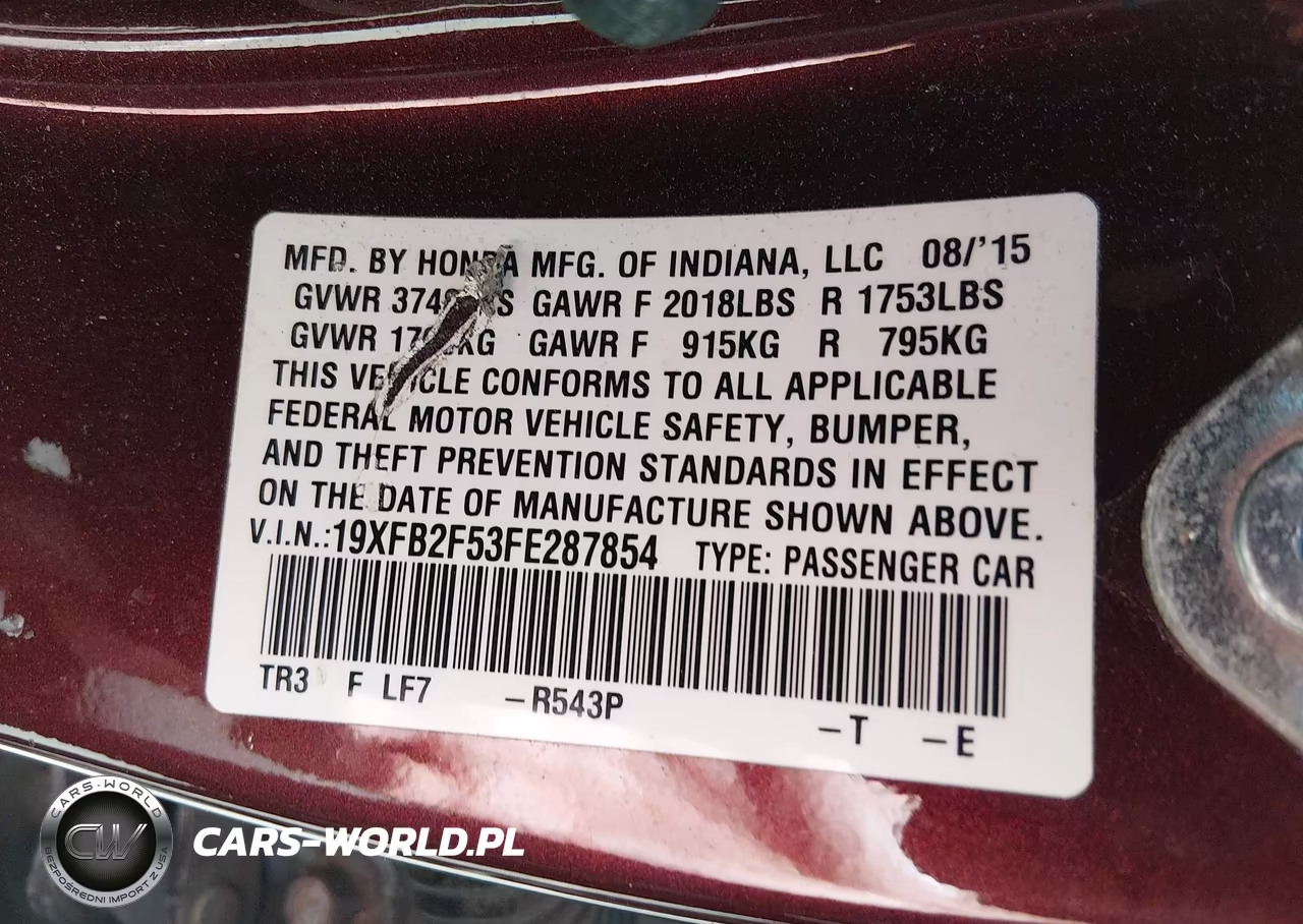 2015 Honda Civic Lx VIN:19XFB2F53FE287854 - 9