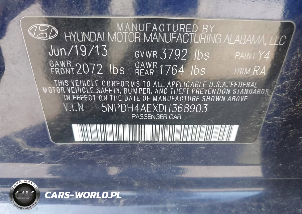 2013 Hyundai Elantra Gls VIN:5NPDH4AEXDH368903 - 9