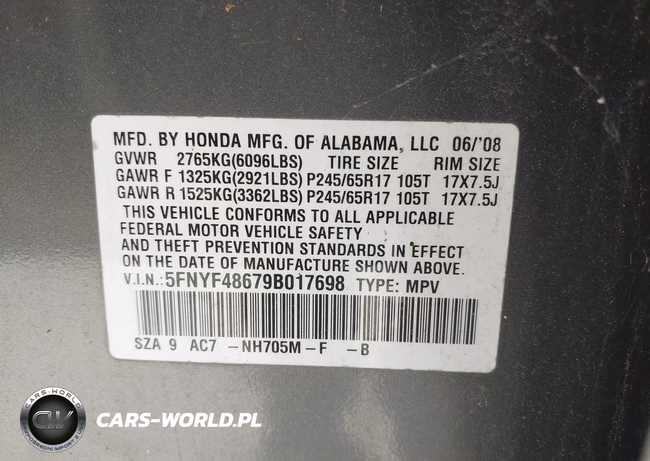 2009 Honda Pilot Ex-L VIN:5FNYF48679B017698 - 9