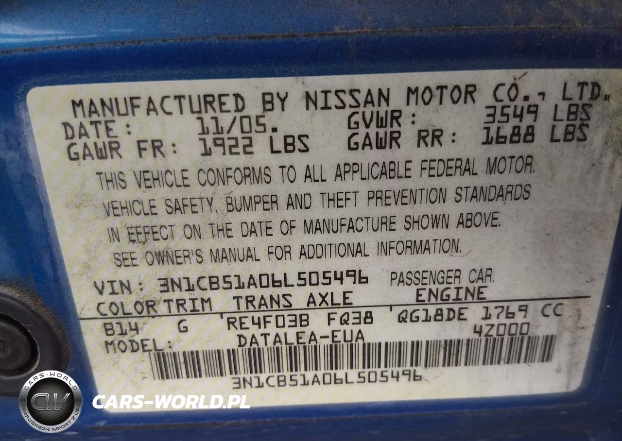 2006 Nissan Sentra 1.8S VIN:3N1CB51A06L505496 - 9