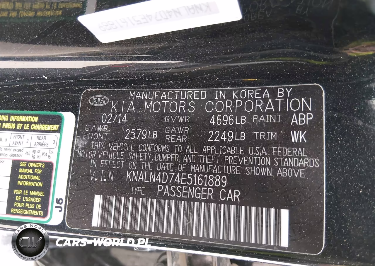 KIA CADENZA VIN:KNALN4D74E5161889 - 9