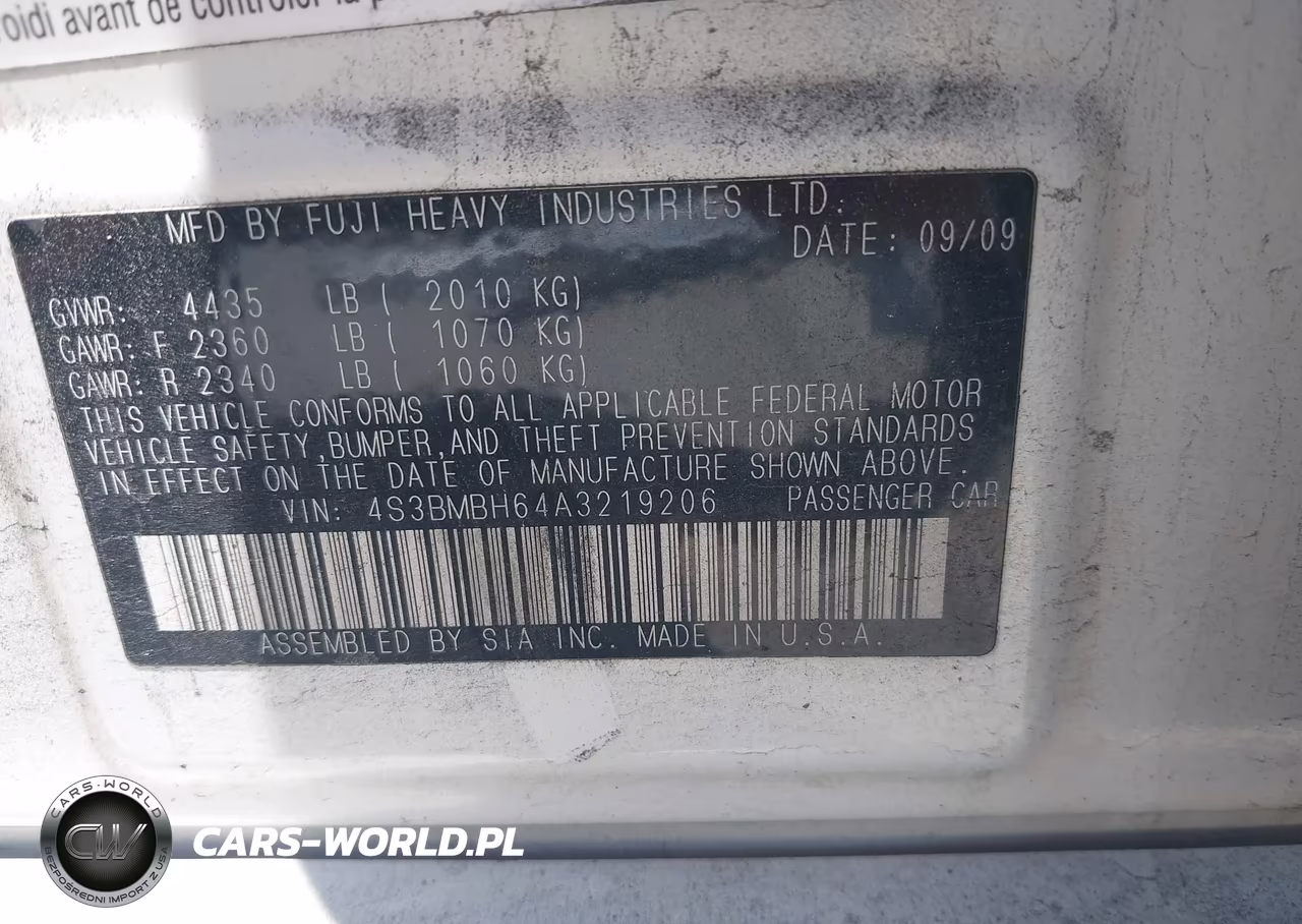 2010 Subaru Legacy 2.5I Premium VIN:4S3BMBH64A3219206 - 9