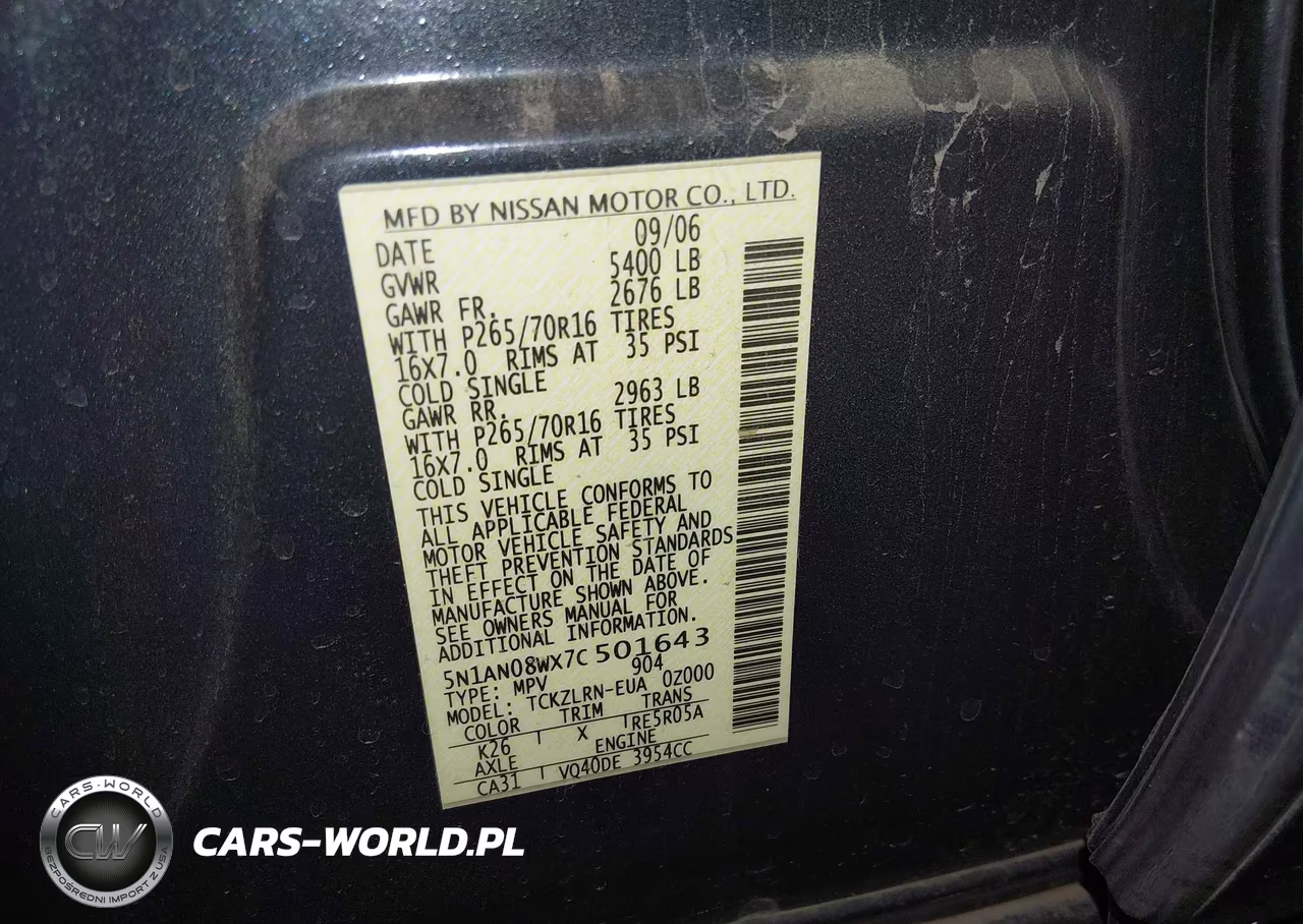 2007 Nissan Xterra S VIN:5N1AN08WX7C501643 - 9