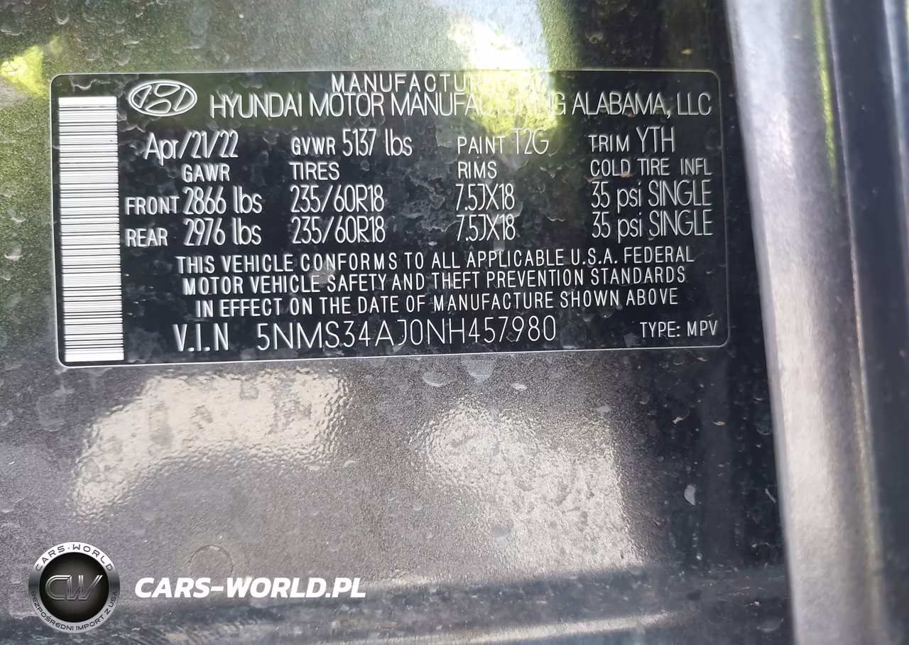 2022 Hyundai Santa Fe Sel VIN:5NMS34AJ0NH457980 - 9