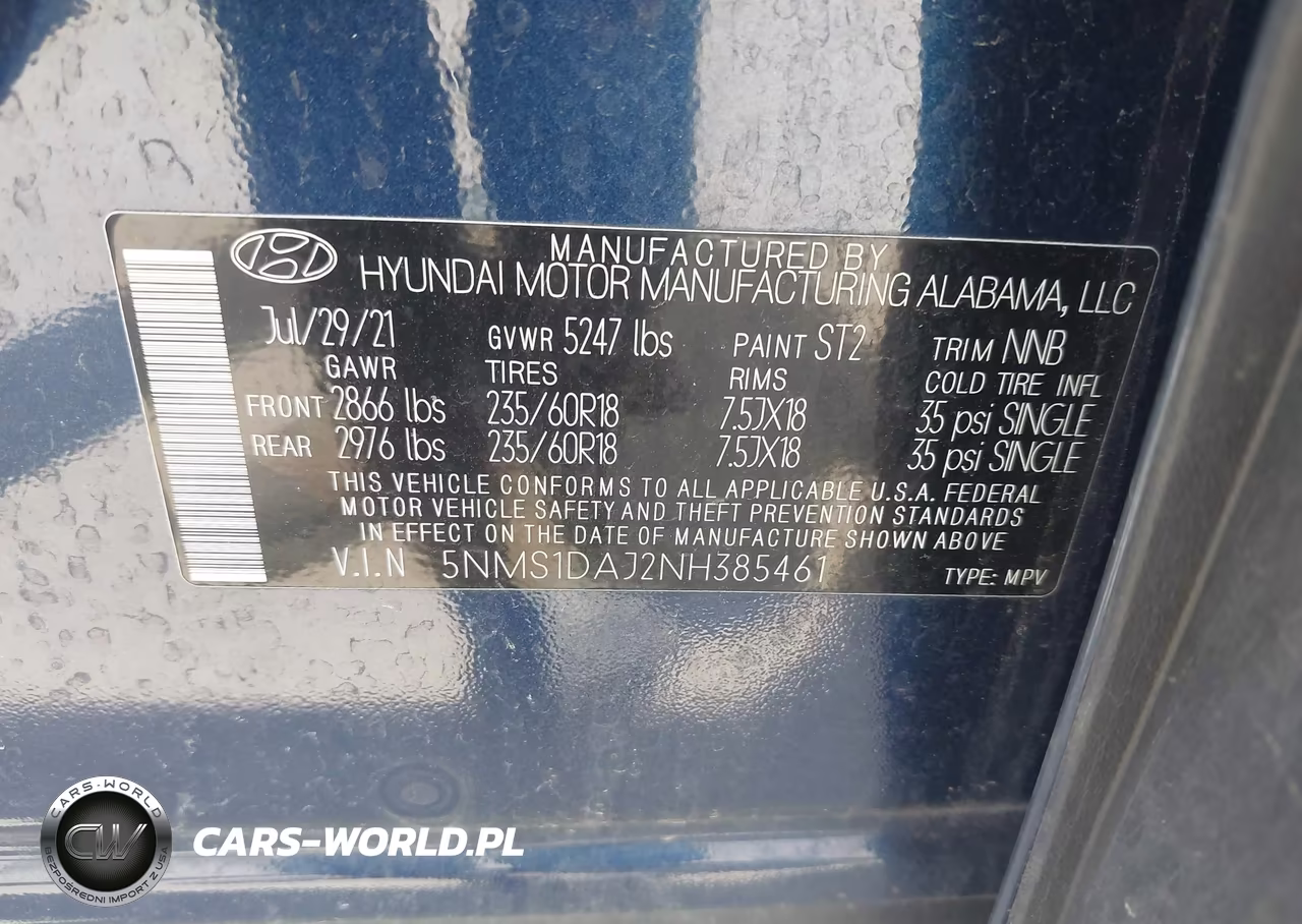 2022 Hyundai Santa Fe Se VIN:5NMS1DAJ2NH385461 - 9