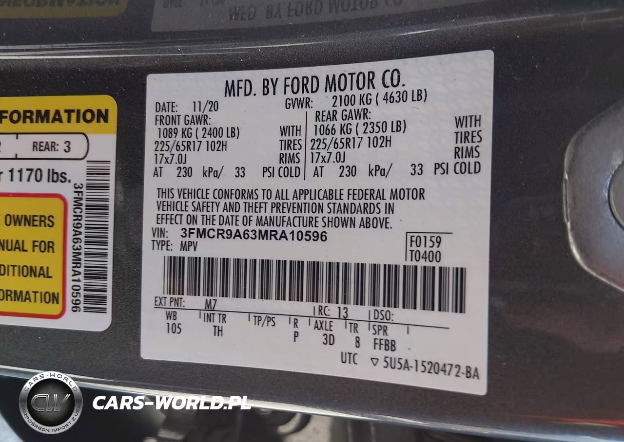 2021 Ford Bronco Sport VIN:3FMCR9A63MRA10596 - 9