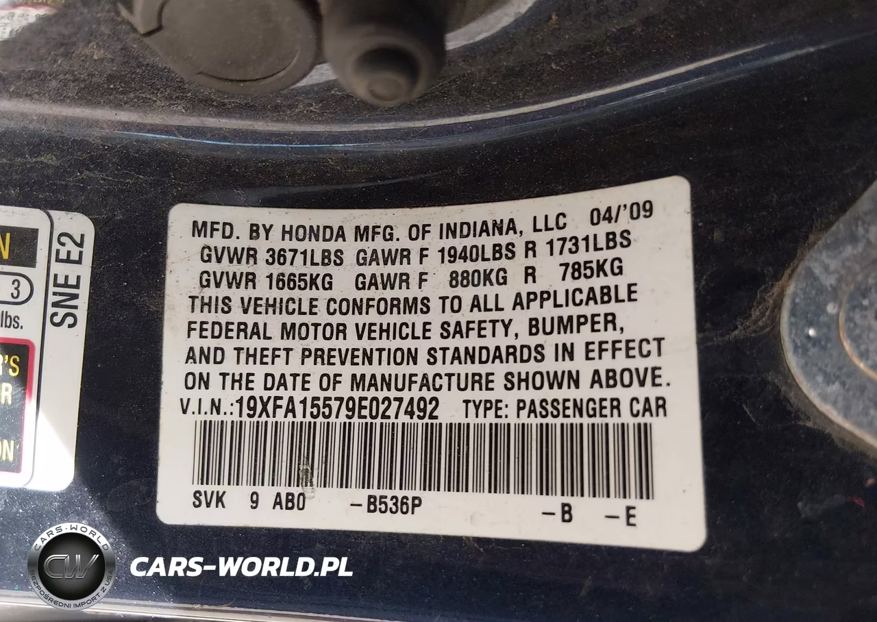 2009 Honda Civic Lx VIN:19XFA15579E027492 - 9