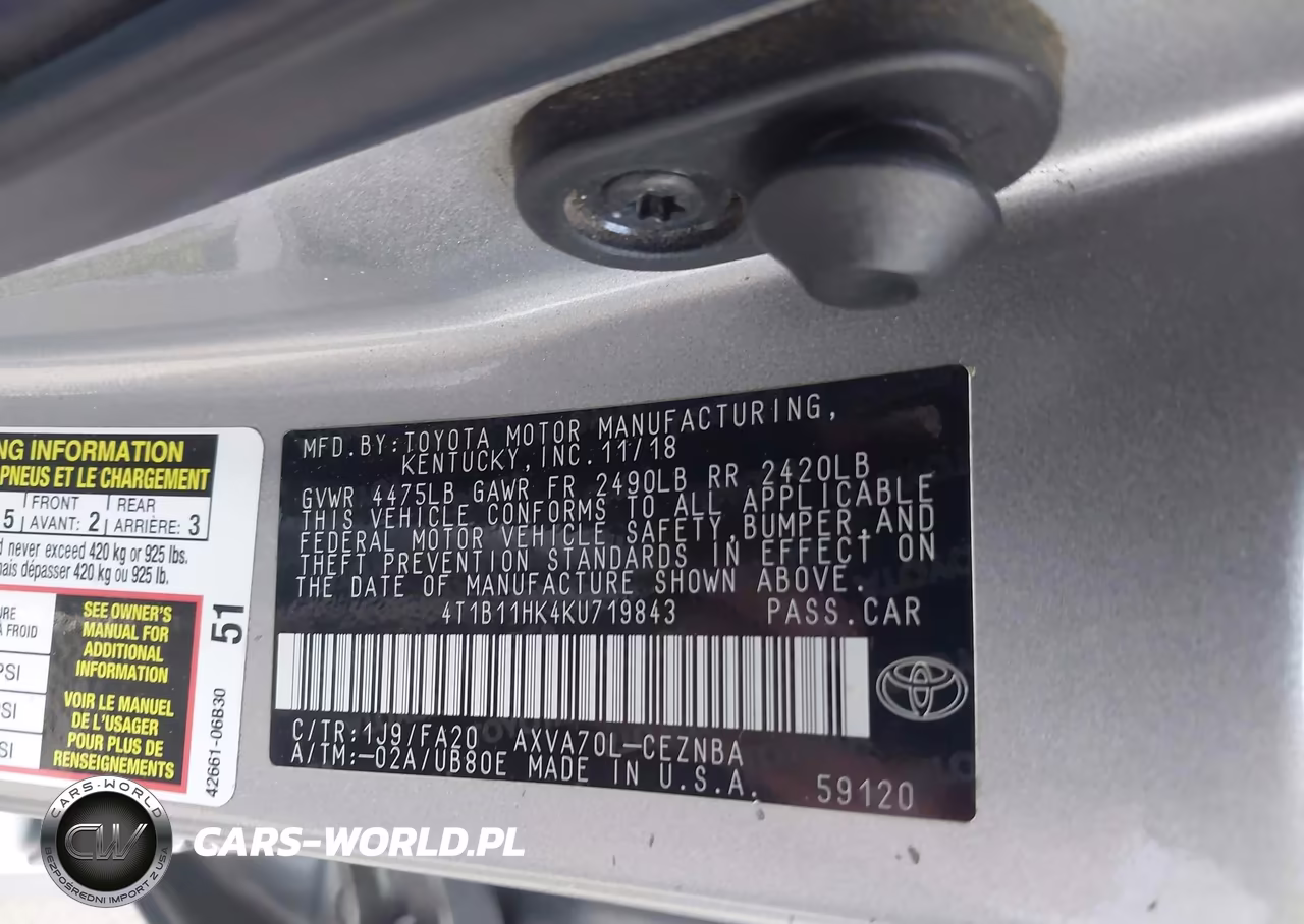 2019 Toyota Camry Le VIN:4T1B11HK4KU719843 - 9