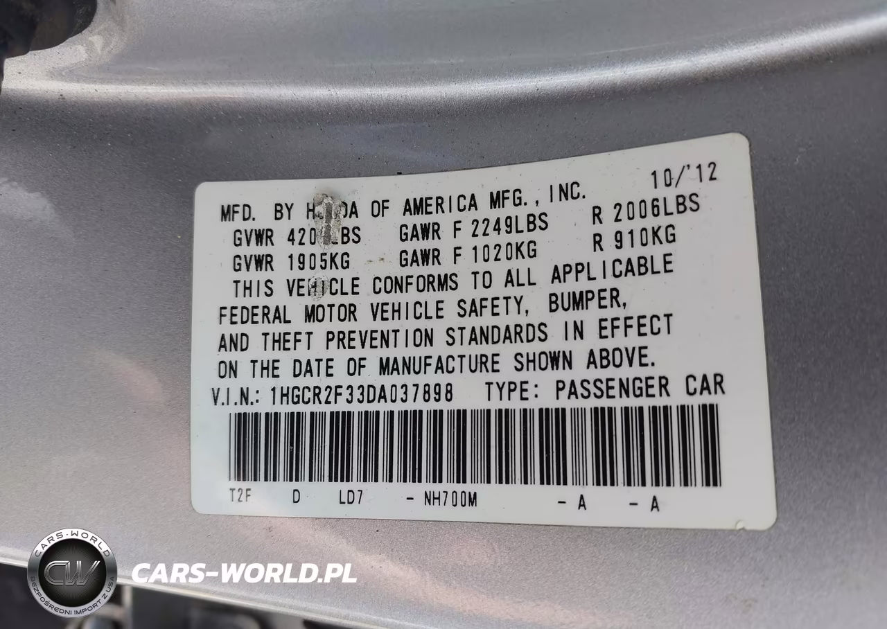 2013 Honda Accord Lx VIN:1HGCR2F33DA037898 - 9