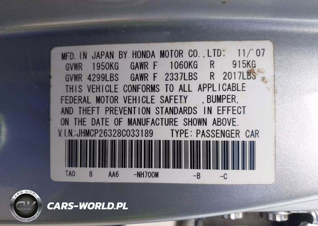 2008 Honda Accord 2.4 Lx VIN:JHMCP26328C033189 - 9