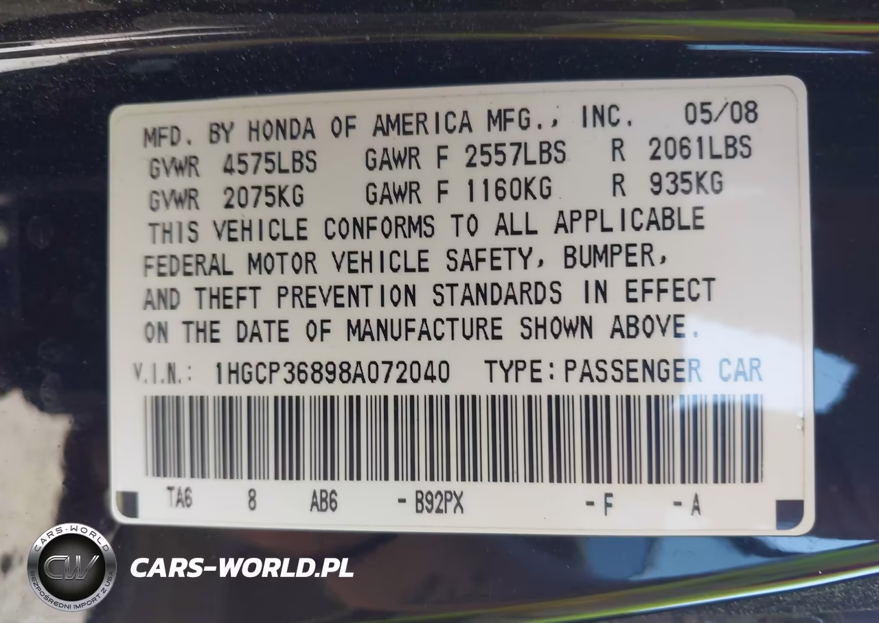 2008 Honda Accord 3.5 Ex-L VIN:1HGCP36898A072040 - 9