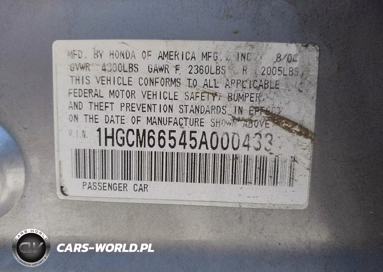 2005 Honda Accord 3.0 Ex VIN:1HGCM66545A000433 - 9