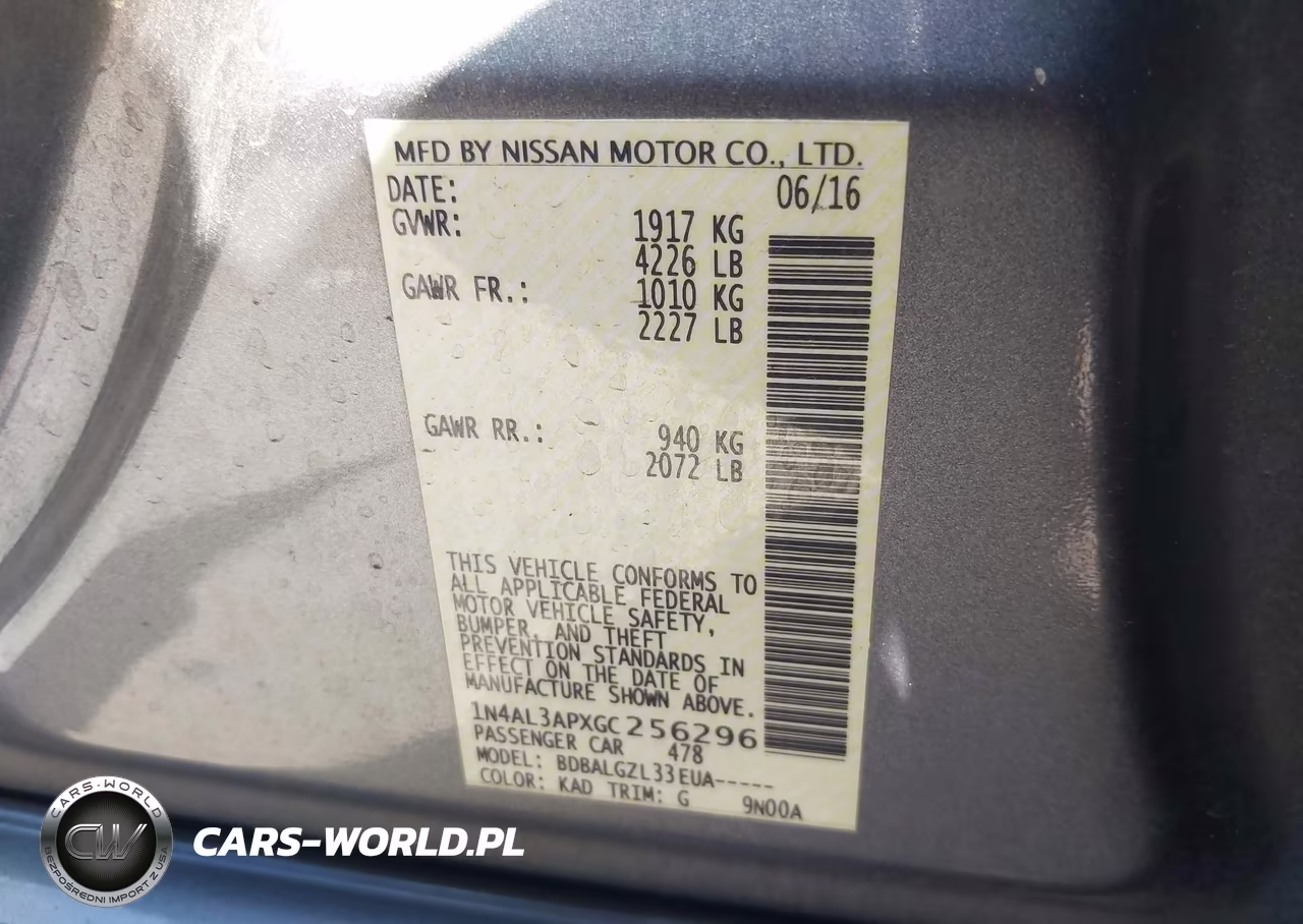 2016 Nissan Altima 2.5-2.5 S-2.5 Sl-2.5 Sr-2.5 Sv VIN:1N4AL3APXGC256296 - 9