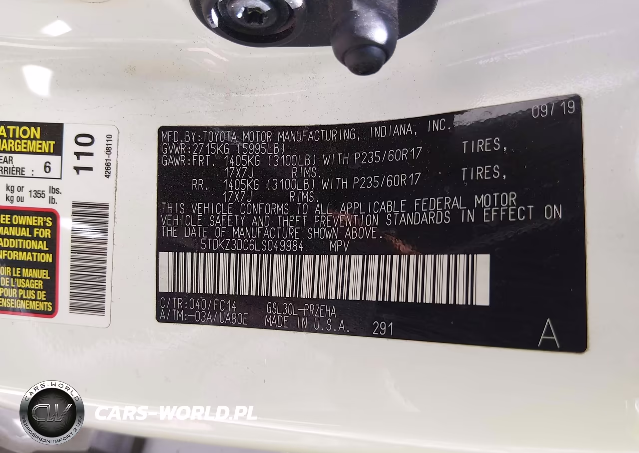 2020 Toyota Sienna Le VIN:5TDKZ3DC6LS049984 - 9