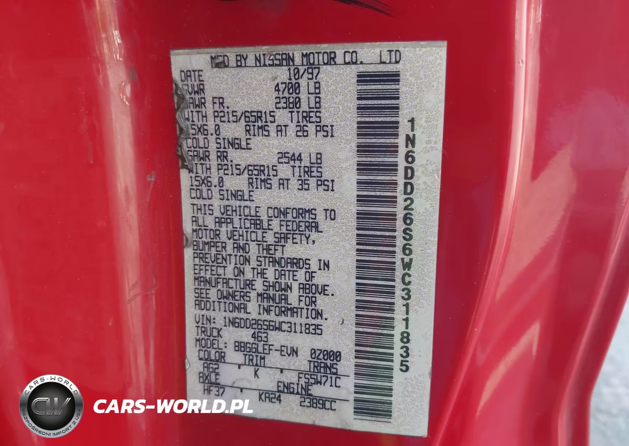1998 Nissan Frontier Se-Xe VIN:1N6DD26S6WC311835 - 9