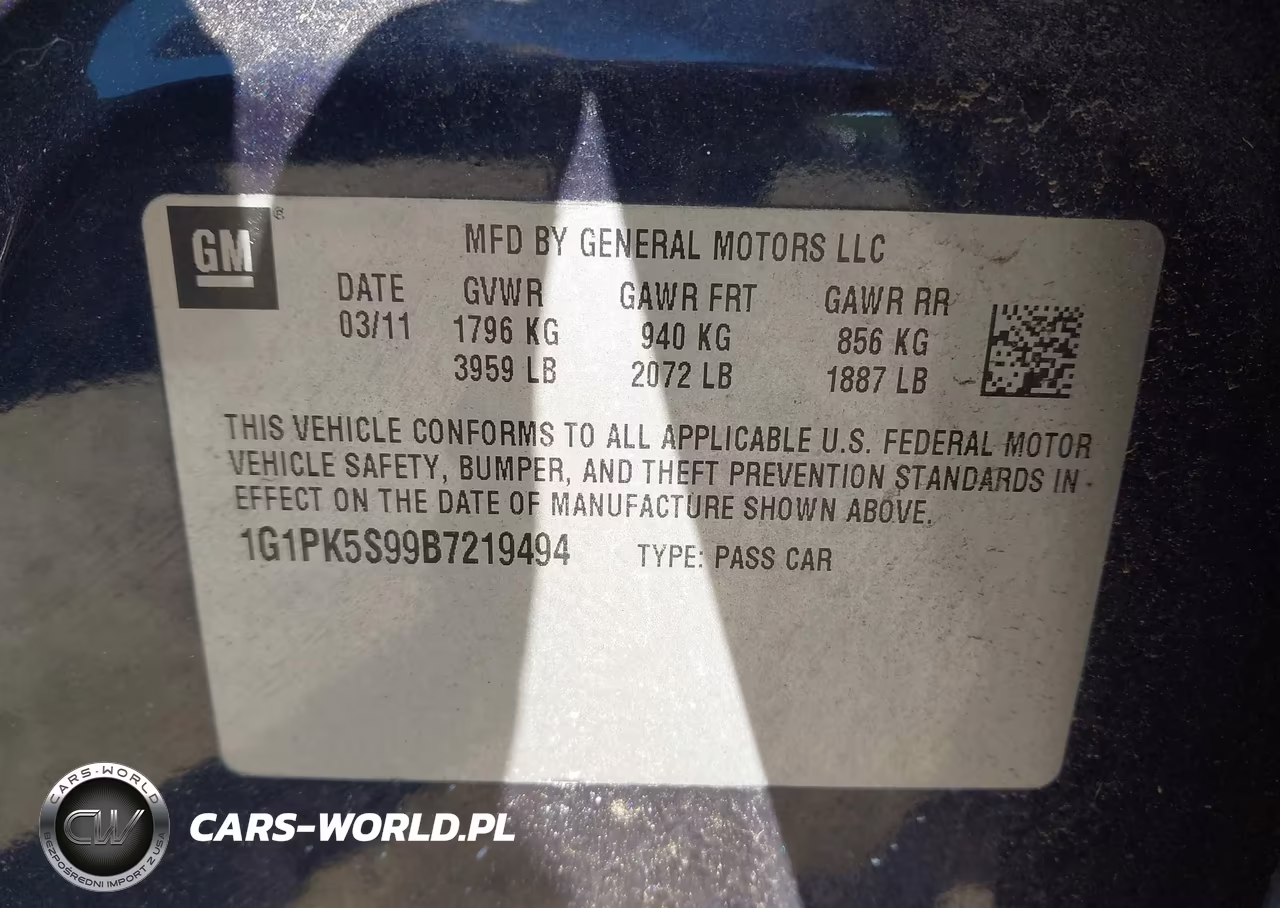 2011 Chevrolet Cruze Eco VIN:1G1PK5S99B7219494 - 9