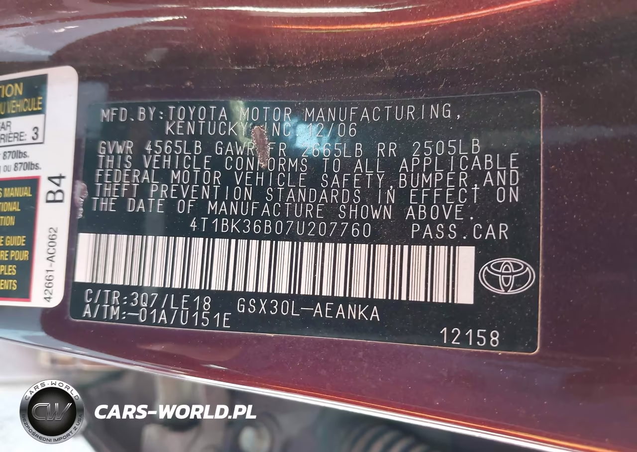 2007 Toyota Avalon Touring VIN:4T1BK36B07U207760 - 9