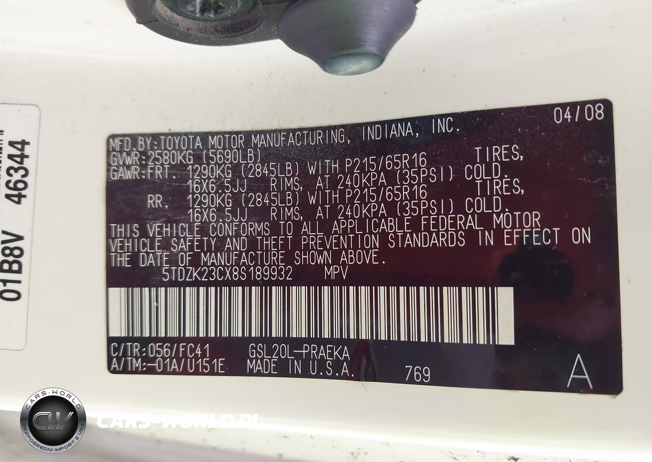 2008 Toyota Sienna Le VIN:5TDZK23CX8S189932 - 9