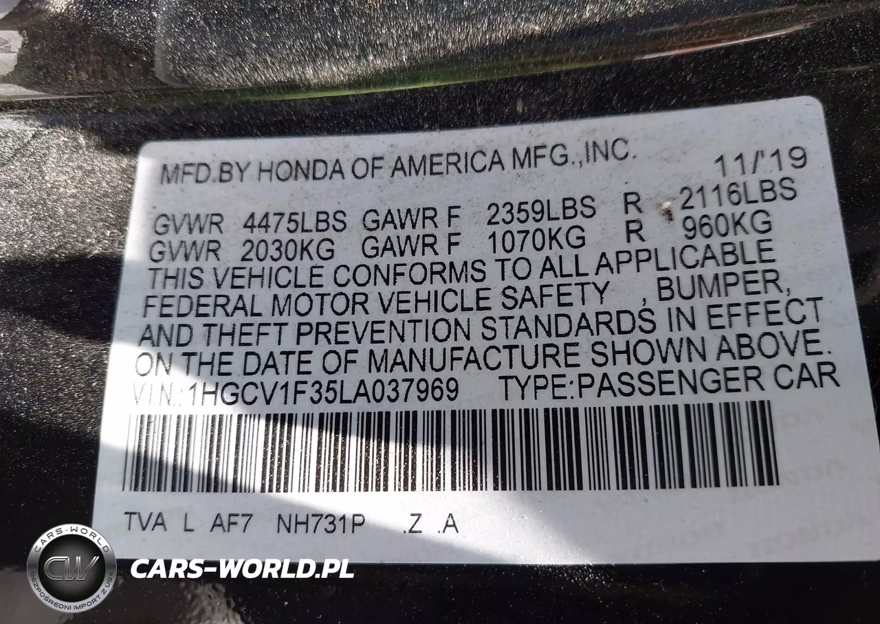 2020 Honda Accord Sport VIN:1HGCV1F35LA037969 - 9