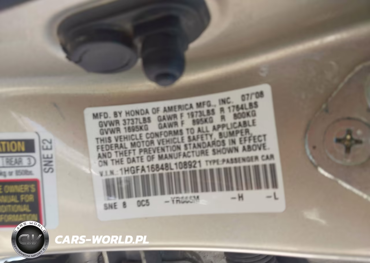 2008 Honda Civic Ex VIN:1HGFA16848L108921 - 9
