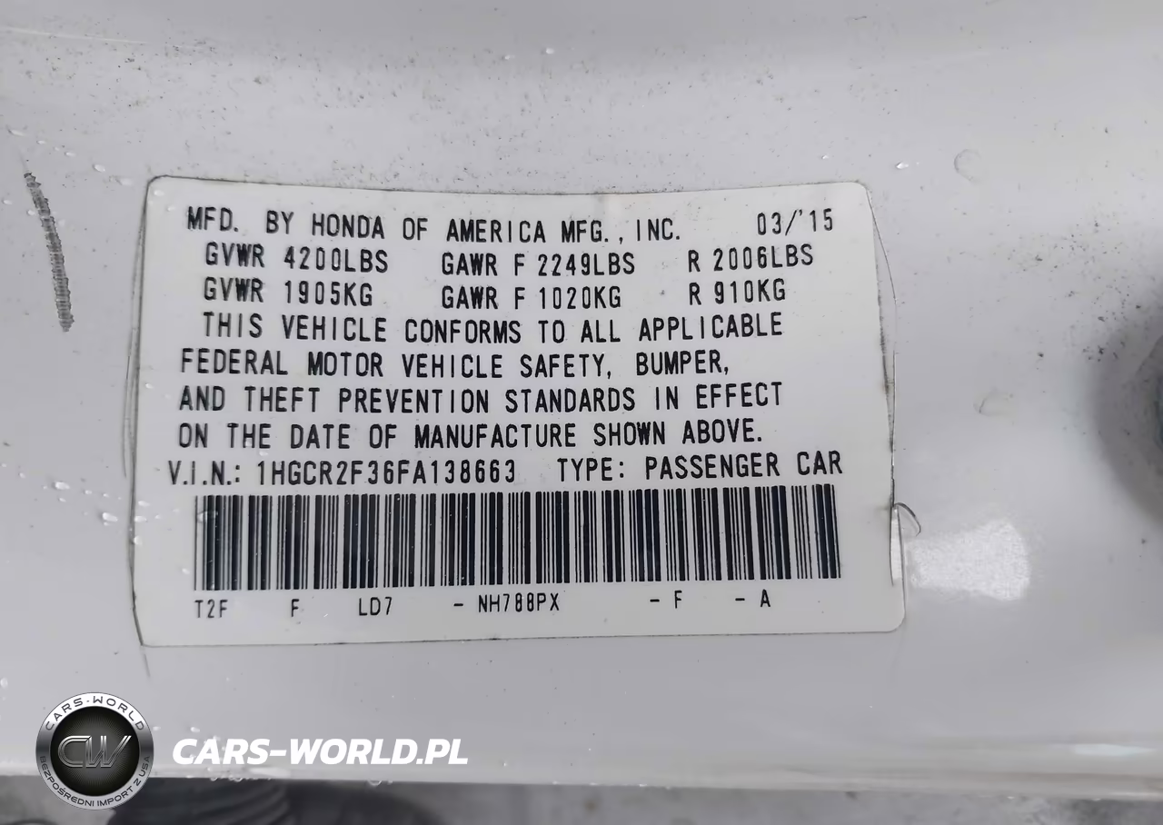 2015 Honda Accord Lx VIN:1HGCR2F36FA138663 - 9