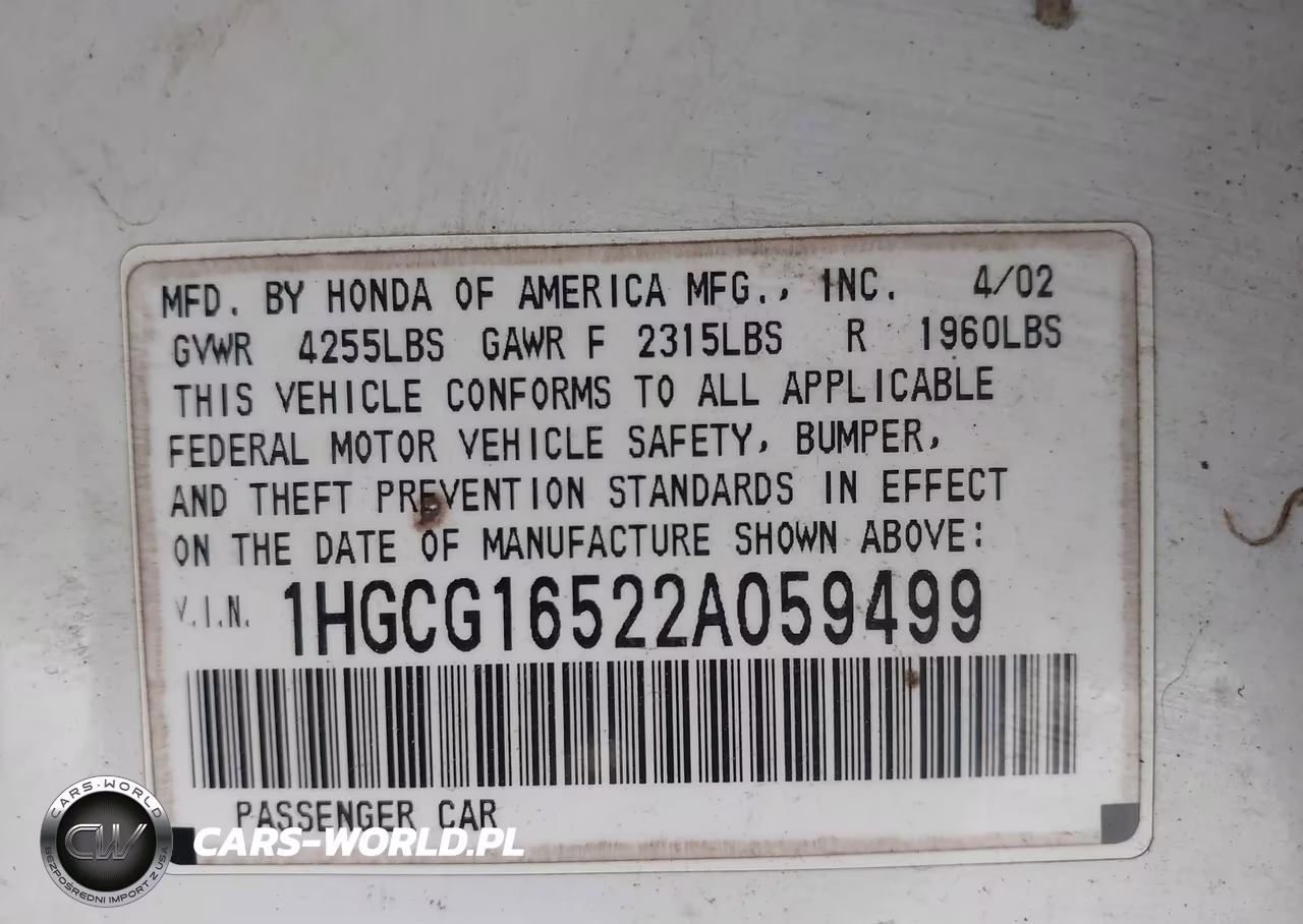 2002 Honda Accord 3.0 Ex VIN:1HGCG16522A059499 - 9