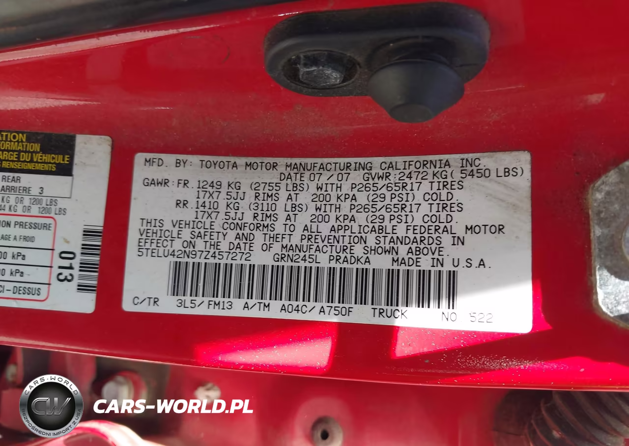2007 Toyota Tacoma Base V6 VIN:5TELU42N97Z457272 - 9