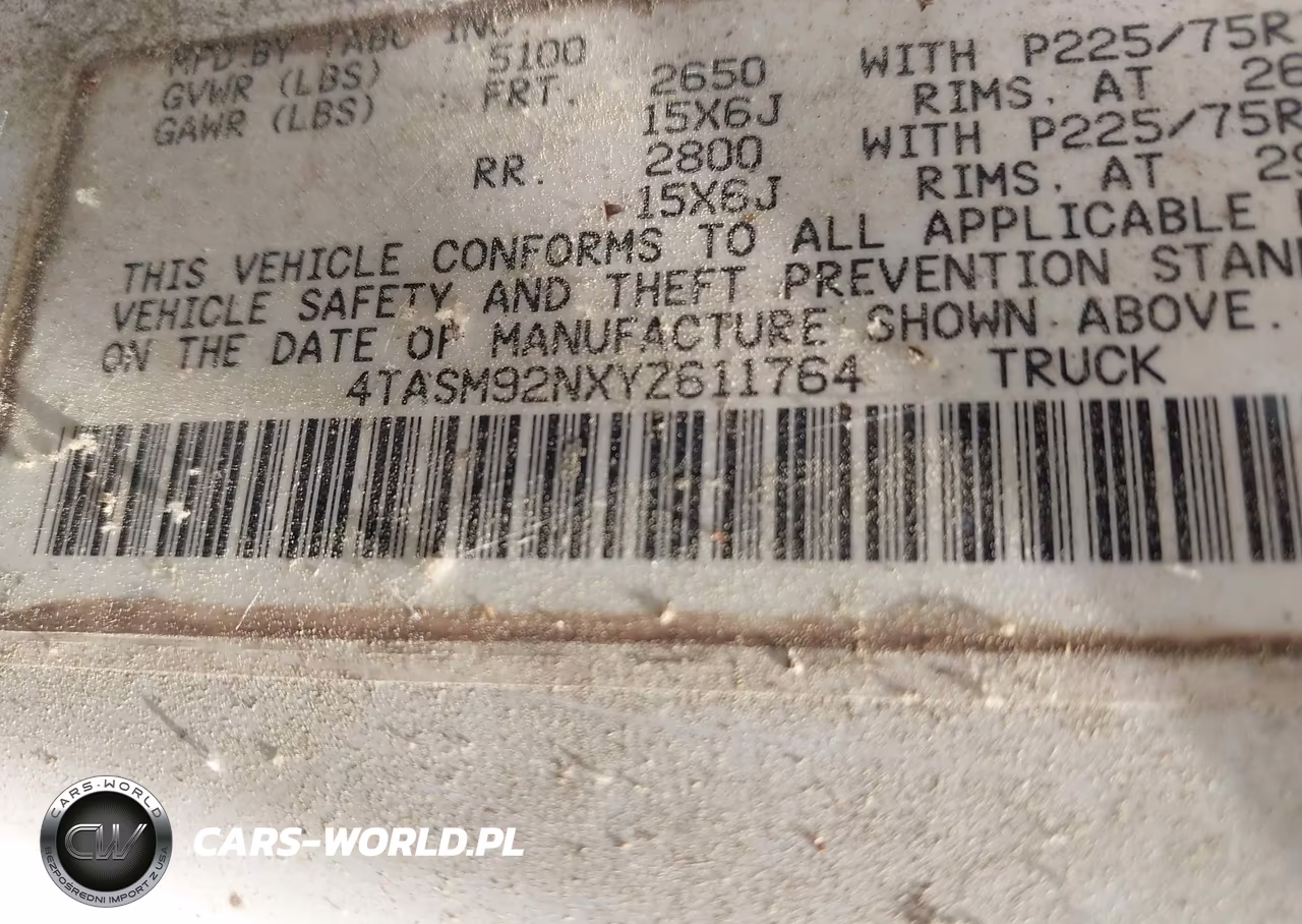 2000 Toyota Tacoma Prerunner VIN:4TASM92NXYZ611764 - 9