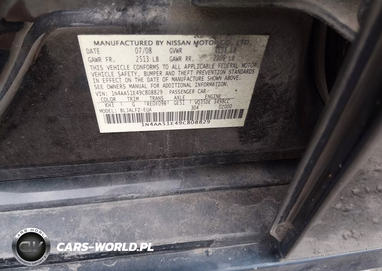 2009 Nissan Maxima 3.5 Sv VIN:1N4AA51E49C808829 - 9