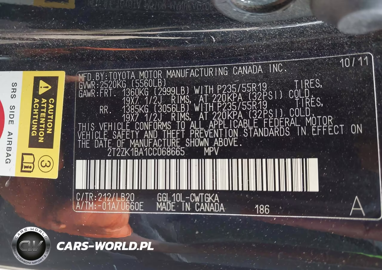 2012 Lexus Rx 350 VIN:2T2ZK1BA1CC068665 - 9