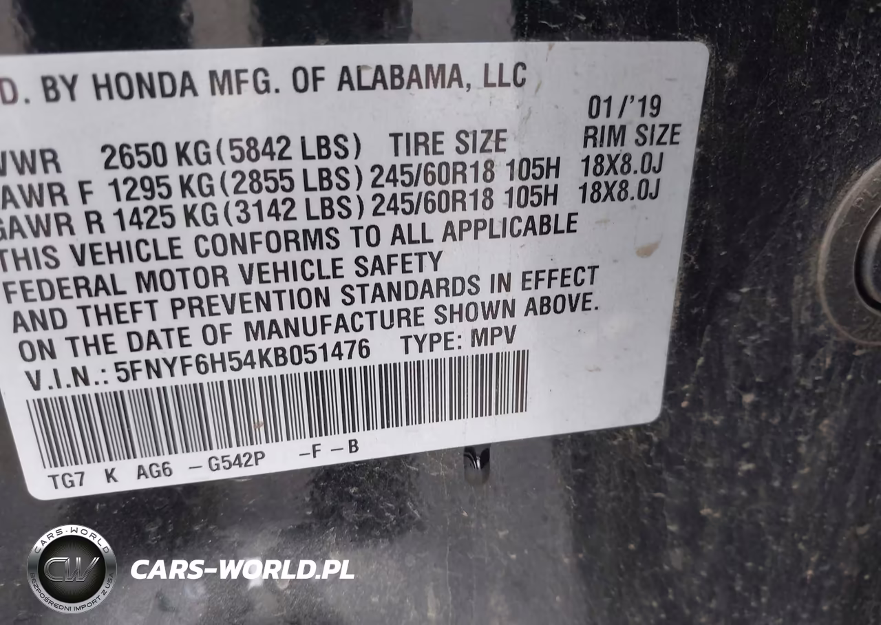 2019 Honda Pilot Ex-L VIN:5FNYF6H54KB051476 - 9