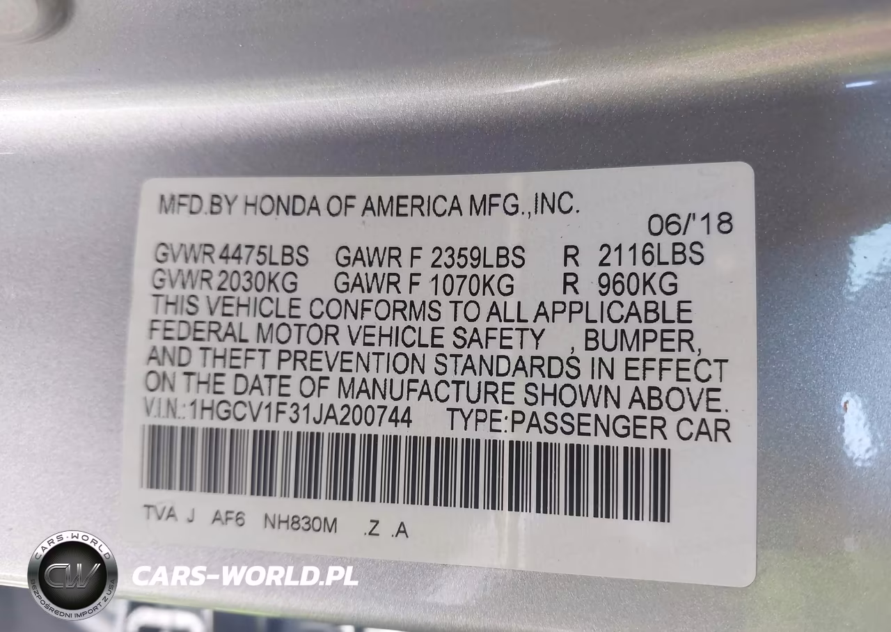 2018 Honda Accord Sport VIN:1HGCV1F31JA200744 - 9