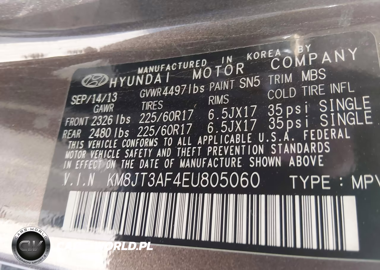 2014 Hyundai Tucson Gls VIN:KM8JT3AF4EU805060 - 9