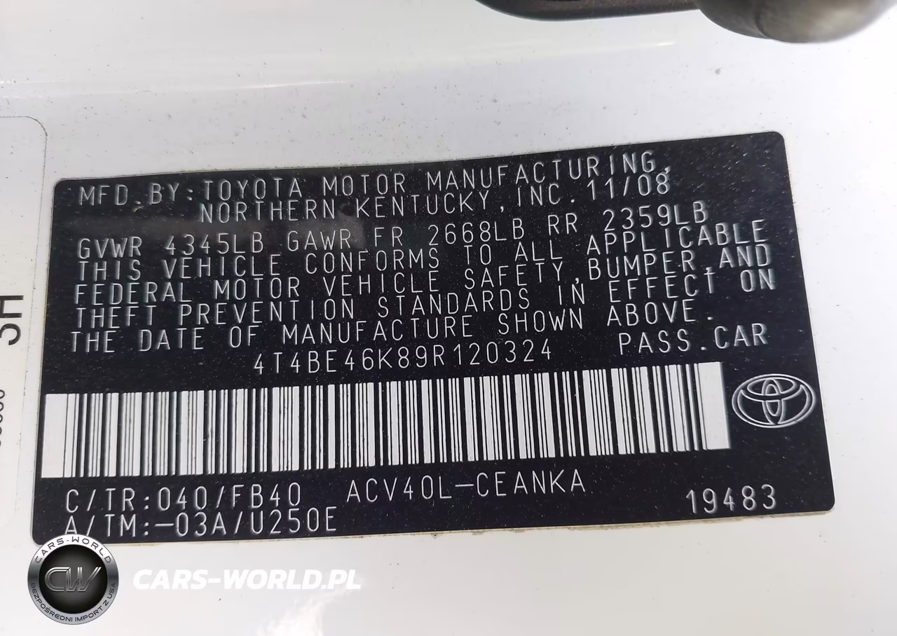 2009 Toyota Camry Base VIN:4T4BE46K89R120324 - 9
