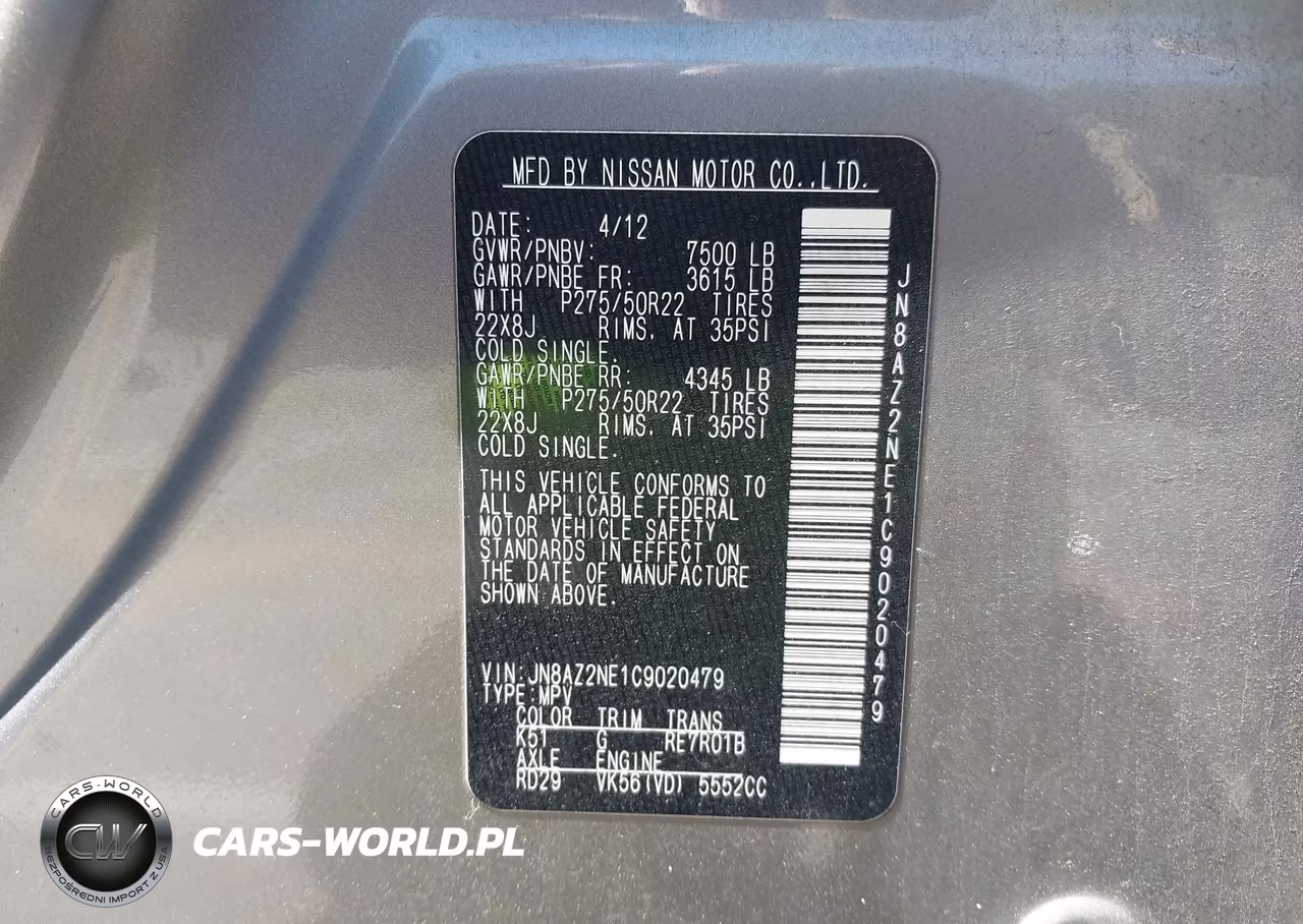 2012 Infiniti Qx56 VIN:JN8AZ2NE1C9020479 - 9