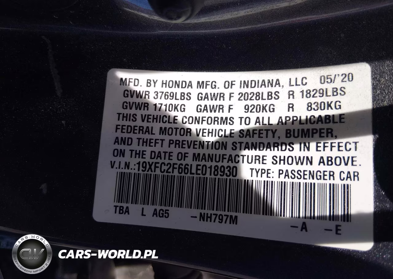2020 Honda Civic Lx VIN:19XFC2F66LE018930 - 9