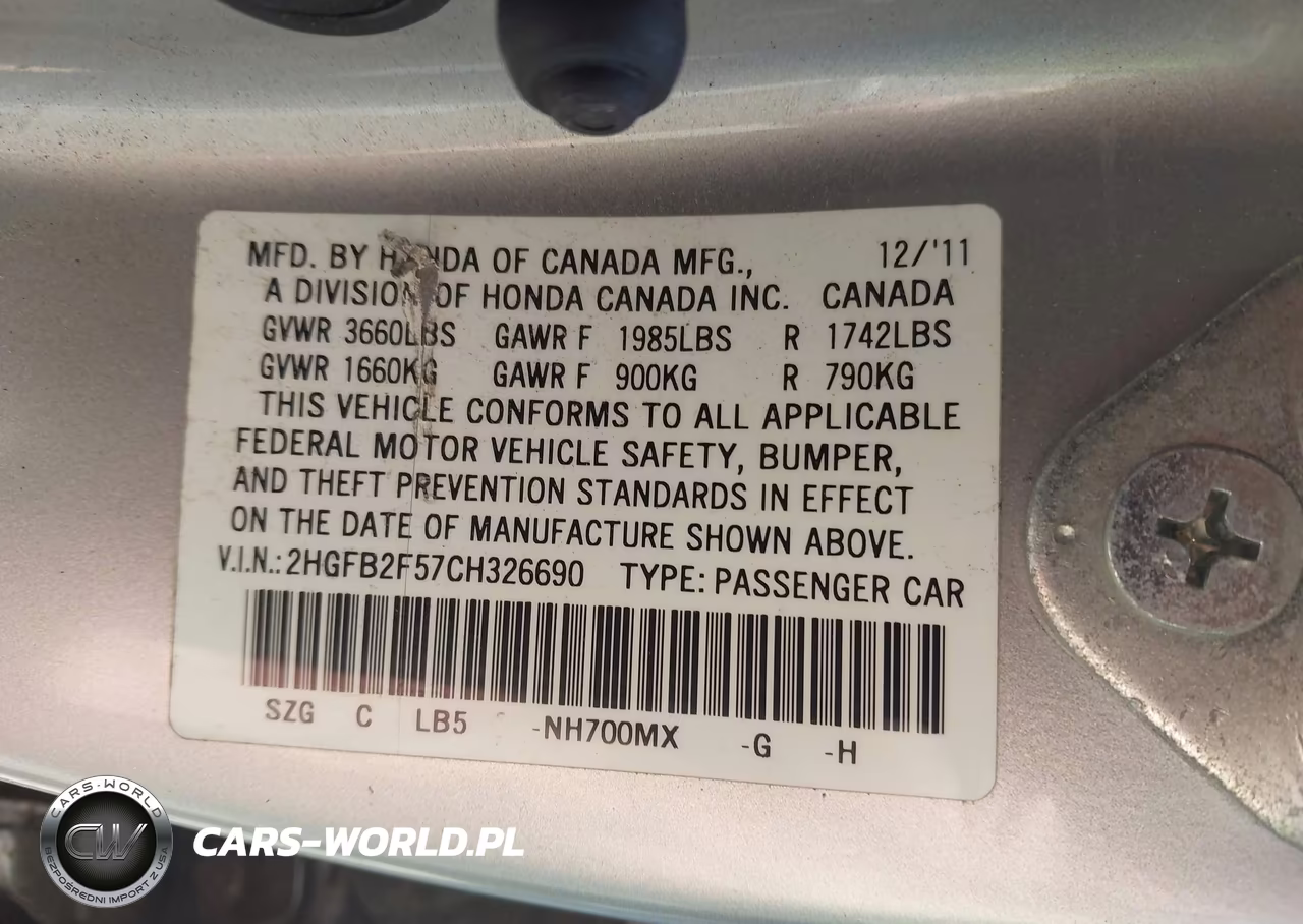2012 Honda Civic Lx VIN:2HGFB2F57CH326690 - 9