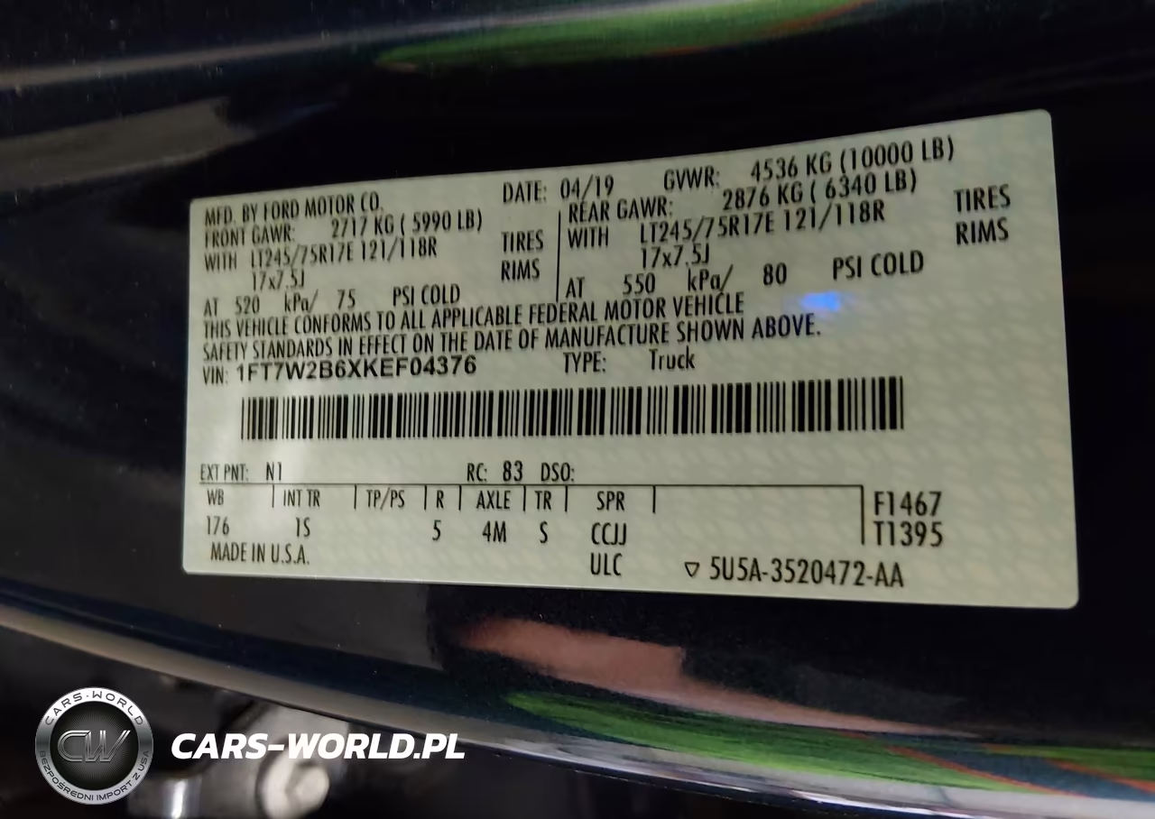 2019 Ford F-250 Xl VIN:1FT7W2B6XKEF04376 - 9